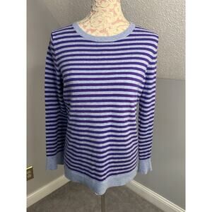 EUC Talbots Lambswool Flare Sleeved Sweater Sz Med Petite Striped Blue Purple PM
